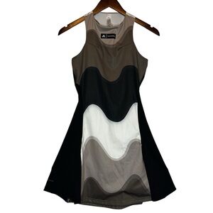 Adidas Marimekko Wave-Panel Mini Dress Black, White & Taupe Pickleball Tennis 🎾